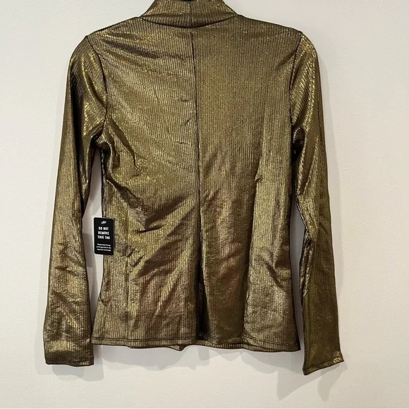 Express Metallic Shimmer gold ribbed long sleeve mock neck top size M NWT - Picture 12 of 13